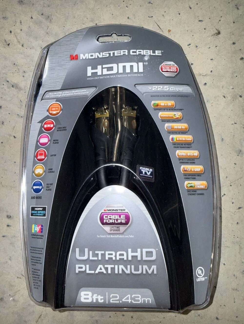 Monster Cable UltraHD Platinum HDMI Cable 8ft 2.43m 4K Ultra High Speed